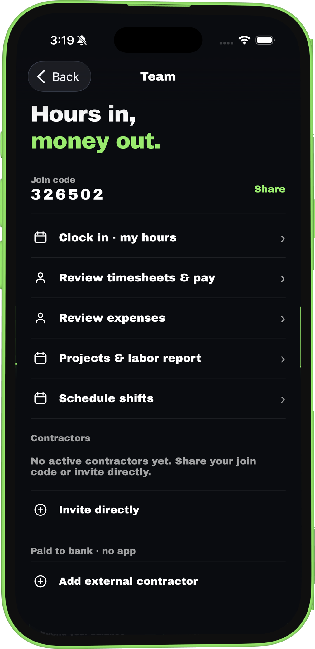Managing a team, timesheets, and expenses in the Monet app